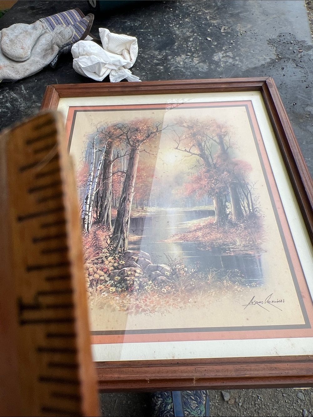 Vintage Framed Autumn Landscape Print with Wood Frame